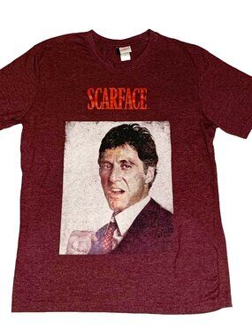 Scarface Tony Montana Al Pacino Graphic Tee Universal Studios Medium Maroon